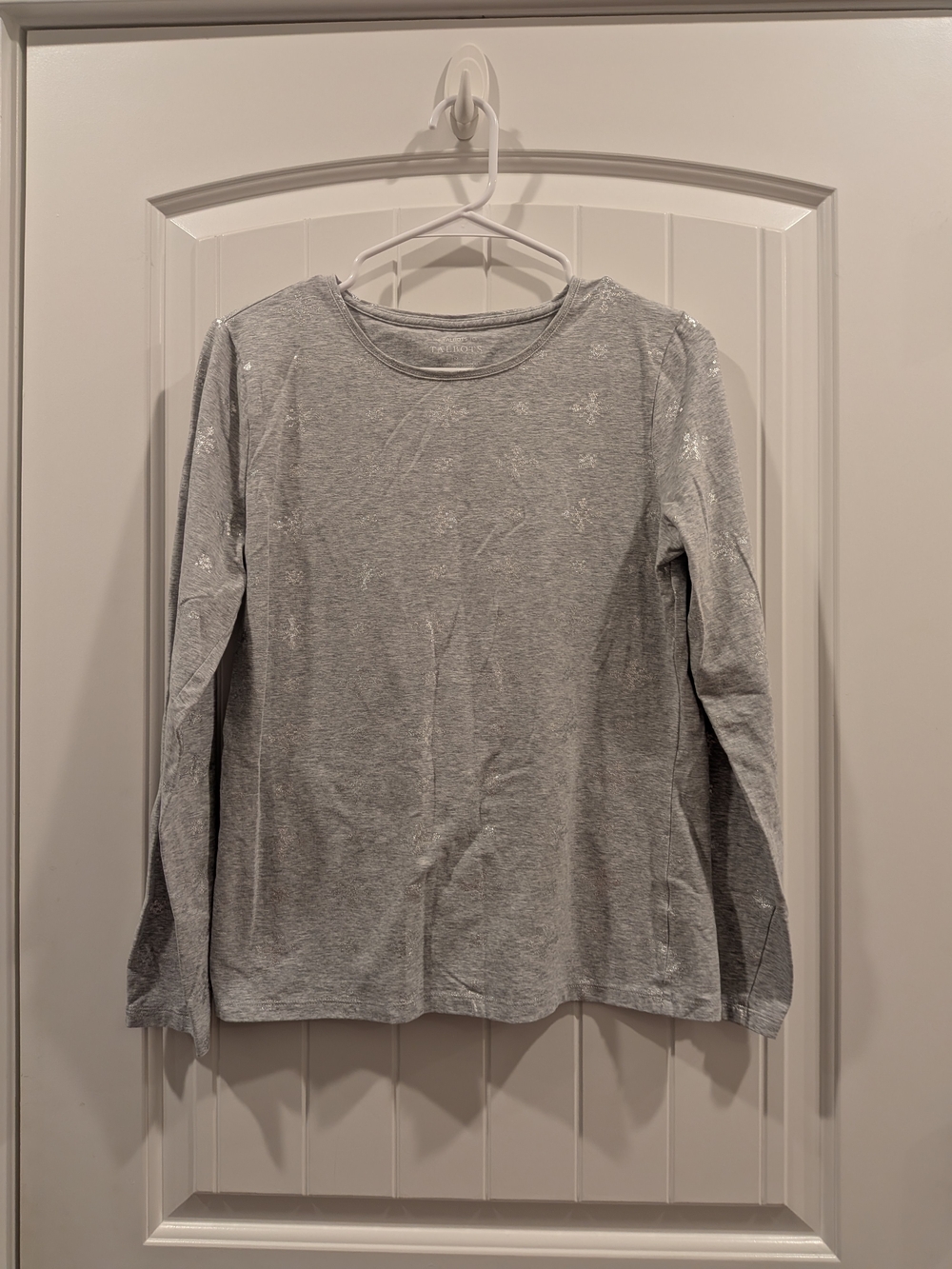 Talbots Light Gray Long Sleeve Tee with Sparkle Snowflake Detail